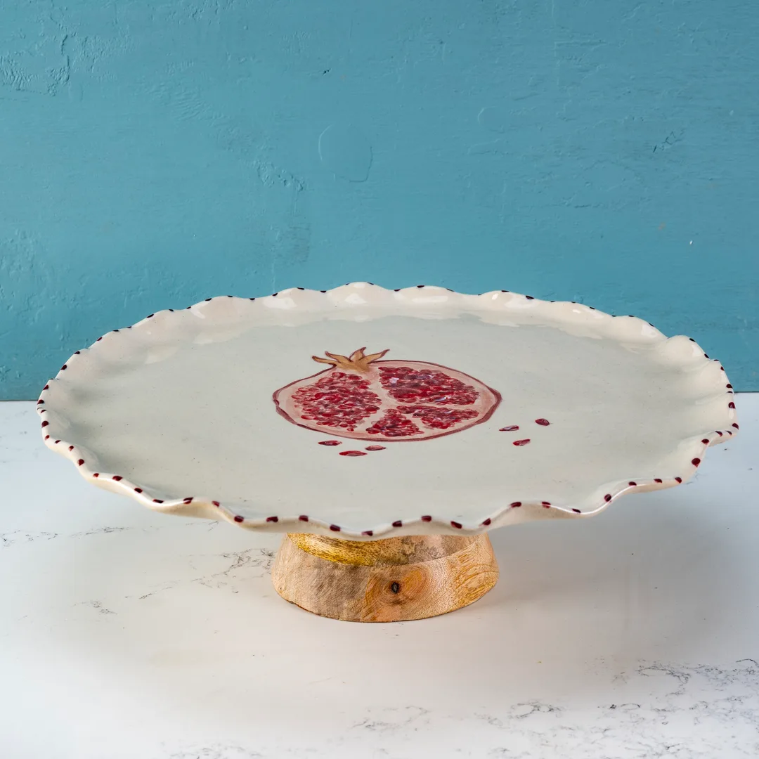 Cake stand fluted edge pomegranate