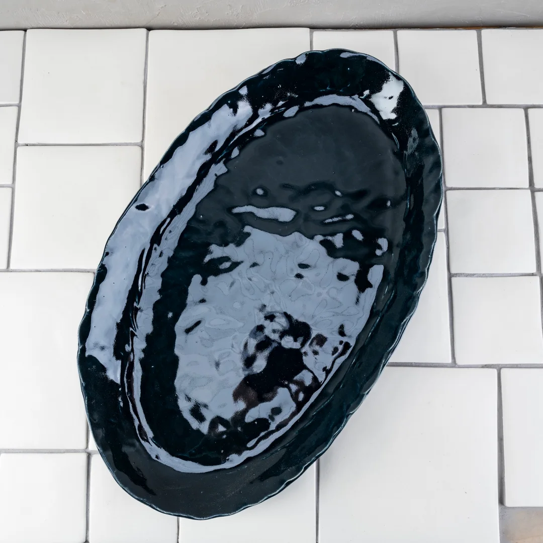 Oval platter deep tumbled texture